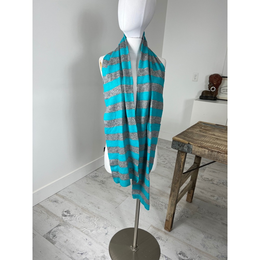 Xhilaration Turquoise Blue and Grey Striped Knit Long Scarf